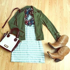 Gap cotton shirt dress w/ grey and white stripes